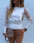 Women’s Sheer Mesh Panel Long-Sleeve Top